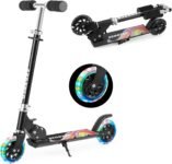 TENBOOM Kids Scooter with LED Light-Up Wheels, Foldable 2-Wheel Kick Scooter for Boys & Girls Ages 4–12, Adjustable Handlebar (3 Levels), Lightweight with Rear Brake