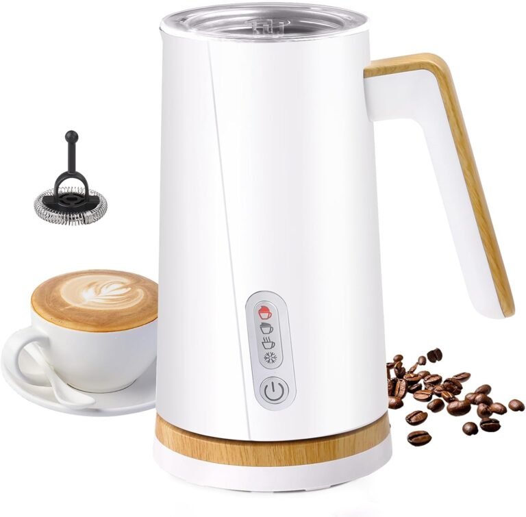 Electric Milk Frother & Steamer 4-in-1 with Wood Design, Automatic Hot & Cold Foam Maker for Latte, Cappuccino & Macchiato, One-Touch Milk Warmer