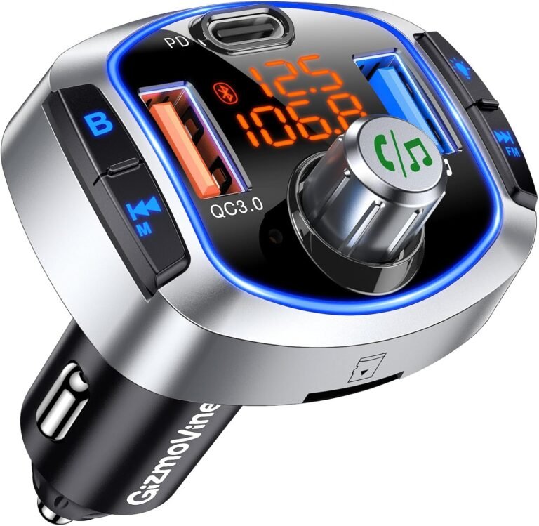 GizmoVine FM Transmitter for Car with 81W Fast Charge (PD 45W & QC3.0 36W), Bluetooth 5.4 Wireless Radio Adapter, Hands-Free Calling,