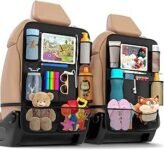 Car Backseat Organizer for Kids 2 Pack with 10″ Tablet Holder, Kick Mat Seat Protector, 9 Storage Pockets for Toys, Bottles & Books, Travel Car Accessories for Toddlers