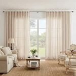 Lapalife Extra Wide 100 Inch Linen Semi Sheer Curtain for Living Bedroom,Light Filtering Curtain for Sliding Door Natural Beige Floor to Ceiling Window Panel 100″x96″,1Panel