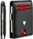 Mens Wallets Slim RFID Blocking, Carbon Fiber Wallet with 12 Credit Card Holder, Strong Money Clip & ID Window Minimalist Bi-Fold Wallets for Men UK with Gift Box – Black