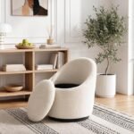 Barrel Swivel Accent Chair with Hidden Storage, 360° Rotating Lounge Chair, Upholstered Breathable Fabric Chair, High-Density Foam Seat, Modern Round Armchair for Living Room, Bedroom & Reading Corner, Beige