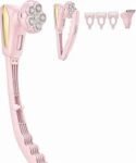 VIKICON 6D Lady Shavers for Legs: Self Shaving Body Shavers for Women & Men w/Foldable Long Handle, Pastel Pink