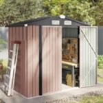 Aoxun Garden Sheds 6x4ft, Metal Shed Bike Tool Shed, Sheds and Outdoor Storage with Lockable Doors & Slooping for Backyard, Patio, Poolside,Brown Visit the Aoxun Store