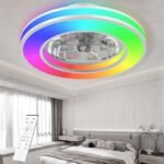 Ceiling Fans with Lights, 42CM Smart Remote Control Fan Light, 6-Speed Quiet Reversible Motor, 7 Color RGB Mode & 3000K-6500K Dimmable White Light, for Bedroom Living Room [Energy Class E]
