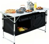 JOUYEK Folding Camping Table with Storage – Portable Kitchen Table, 3 Adjustable Heights, Lightweight Outdoor Furniture for BBQ, Picnic, Hiking, Beach & Indoor Use