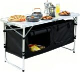 JOUYEK Folding Camping Table with Storage – Portable Kitchen Table, 3 Adjustable Heights, Lightweight Outdoor Furniture for BBQ, Picnic, Hiking, Beach & Indoor Use