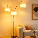 Dimmable Gold Arc Floor Lamp 65” – Modern Standing Lamp with Adjustable Shade, 1200LM LED Bulb Included, 0–100% Rotary Dimmer | Stylish Floor Lamp for Living Room, Bedroom & Office