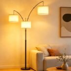 Dimmable Gold Arc Floor Lamp 65” – Modern Standing Lamp with Adjustable Shade, 1200LM LED Bulb Included, 0–100% Rotary Dimmer | Stylish Floor Lamp for Living Room, Bedroom & Office