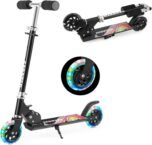 TENBOOM Kids Scooter with LED Light-Up Wheels, Foldable 2-Wheel Kick Scooter for Boys & Girls Ages 4–12, Adjustable Handlebar (3 Levels), Lightweight with Rear Brake