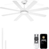 60-Inch White Ceiling Fan Without Light, 8-Blade Modern Outdoor Ceiling Fan with Remote & APP Control, 5980 CFM Powerful Airflow, Quiet Reversible DC Motor, Smart WiFi Fan for Indoor & Covered Patio, Sunroom & Screen Porch