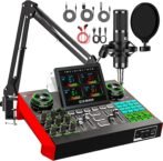 G10 Podcast Equipment Bundle with Audio Mixer & Mic for Streaming&Recording | Live sound card & board for creators:noise reduction,voice changer,sound pads,reverb & EQ.Plug & play PC/phone for singing
