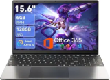 15.6 Inch Laptop Computer, 6GB RAM 128GB SSD, Quad-Core Processor, Windows 11 Home, Full HD IPS Display, Office 365, 180° Viewing, USB Type-C, WiFi 5, Bluetooth 4.2, Thin & Portable Laptop