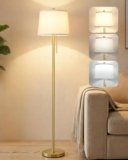 JUNNAI 63” Modern Floor Lamp – Elegant Gold Standing Lamp with Lampshade, 3 Color Temperatures, E27 Socket, Ideal for Living Room, Bedroom & Office (9W Bulb Included)