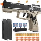 Soft Bullet Toy Gun with Shell Ejection, 12-Dart Blaster Pistol, Fidget Toy Gun with 40 Foam Bullets, Safe Shooting Toy for Boys (Desert Style)