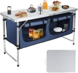 Outdoor Folding Camping Table with Storage Organizer – Portable Lightweight Aluminum Table, 3 Adjustable Heights, for BBQ, Picnic, Hiking, Beach & Parties