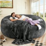 Big Bean Bag Chair for Adults, 6FT Oversized Bean Bag Sofa with Filler, Super Soft Plush Lounge Chair for Living Room, Bedroom & Reading, Dark Grey