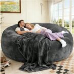 Big Bean Bag Chair for Adults, 6FT Oversized Bean Bag Sofa with Filler, Super Soft Plush Lounge Chair for Living Room, Bedroom & Reading, Dark Grey