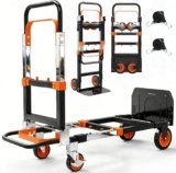 3-in-1 Heavy-Duty Folding Hand Truck Dolly Cart – 500 LBS Capacity, Convertible Moving Cart with Retractable Handle & Wheels, Collapsible Trolley for Home, Warehouse & Moving