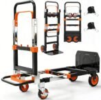 3-in-1 Heavy-Duty Folding Hand Truck Dolly Cart – 500 LBS Capacity, Convertible Moving Cart with Retractable Handle & Wheels, Collapsible Trolley for Home, Warehouse & Moving