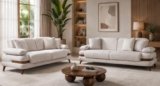 Chesterfield Sofa Set 3+3 Seater – Luxury Beige Tufted Settee with Foam Seat Cushions, Classic Upholstered Couch with Free Assembly for Living Room