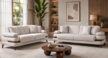 Chesterfield Sofa Set 3+3 Seater – Luxury Beige Tufted Settee with Foam Seat Cushions, Classic Upholstered Couch with Free Assembly for Living Room