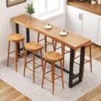 47in Solid Wood Live Edge Bar Table – Bar Height Pub Table with Built-in Footrest, Solid Wood Top & Sturdy Metal Legs for Kitchen, Dining & Bistro Spaces Brand: quanzhoulong