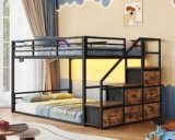 Bunk Bed Twin Over Twin with Storage Stairs,