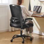 Upgrade your workspace with this ergonomic office chair, designed for comfortable long-hour sitting. It features adjustable lumbar support, breathable mesh construction, flip-up armrests, and a supportive design suitable for home offices, computer desks, study areas, and gaming setups. The sleek black finish gives it a professional look while keeping your workspace comfortable and organized. Key Features: Adjustable lumbar support Breathable mesh backrest Flip-up armrests for flexible positioning Ergonomic design for extended sitting Comfortable padded seat Suitable for home office, computer desk, and gaming Stylish black finish