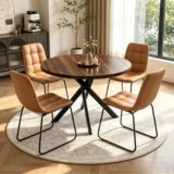 44″ Round Dining Table Set for 4, Modern X-Shaped Metal Leg Table