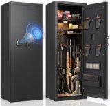 KAER Biometric Gun Safe for Rifles & Pistols (12–15 Capacity) – Quick Access Fingerprint Lock, 24/7 Alarm, Adjustable Shelves, Fits Scoped Rifles, Heavy-Duty Steel Cabinet (Black)