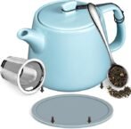 Brew To A Tea Stump Teapot Set, 600ml/20.29oz Porcelain Tea Pot Heat-Resistant with Removable Strainer,Includes Coaster & Spoon