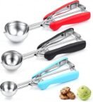 Cookie Scoops for Baking Set of 3, Cookie Dough Scoop, 18/8 Stainless Steel Ice Cream Scoop, 1 Tbsp/ 2 Tbsp/ 3 Tbsp, Red/Black/Mint Non-Slip Grip, for Cupcake/Muffin/Ice Cream/Truffles