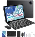 P10 10.1 Inch Android 16 Tablet with Keyboard & Pen, 48GB RAM + 128GB ROM, 7000mAh Battery, 90Hz Display, Gemini AI, Unisoc T310, Dual Speakers, WiFi Tablet with Case, Blue