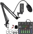 Podcast Equipment Bundle, Audio Interface with DJ Mixer and Studio Broadcast Microphone, Perfect for Recording, Live Streaming,Gaming,Compatible with PC,Smartphone,Play Station