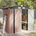 Aoxun Garden Sheds 6x4ft, Metal Shed Bike Tool Shed, Sheds and Outdoor Storage with Lockable Doors & Slooping for Backyard, Patio, Poolside,Brown Visit the Aoxun Store
