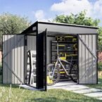 Aoxun 8 x 4ft Outdoor Storage Shed, Waterproof Metal Garden Storage Shed with Triple Lockable Door, Bike Storage Shed for Tools, Garden Equipment, Backyard & Courtyard