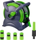 Garden Hose Reel 20M Retractable Water Hose (15mm) with Spray Nozzle & Fittings, 2-in-1 Wall Mounted or Free Standing Hose Reel with Hose Guide for Garden, Lawn & Patio (Black)